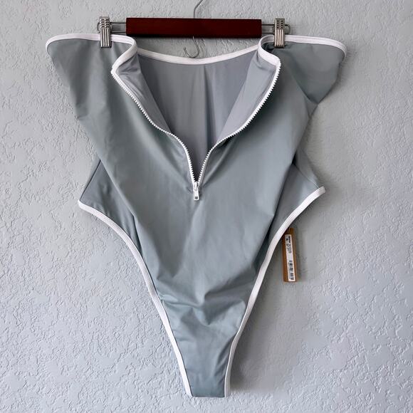 Skims Pacific Blue Sporty Zipper Swim Strapless One Piece Size 4x - Picture 7 of 11